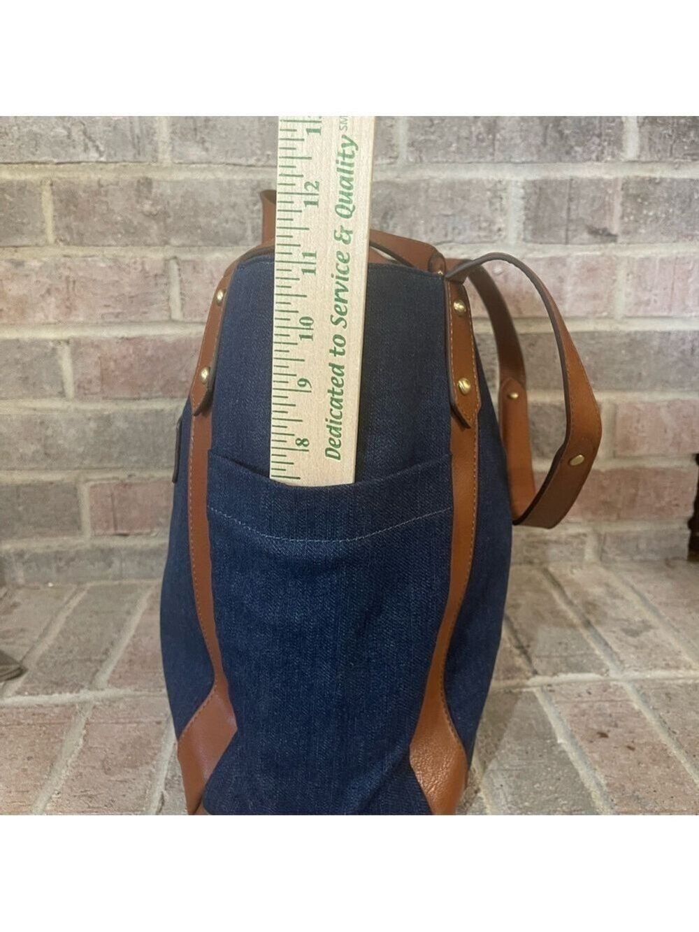 Stylish Denim and Brown Tote Bag - Picture 7 of 10